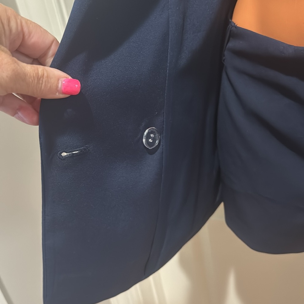 FOREVER 21 Navy Blue 2p Suit Double Breasted Blazer High Waist Shorts S Small - Picture 3 of 13